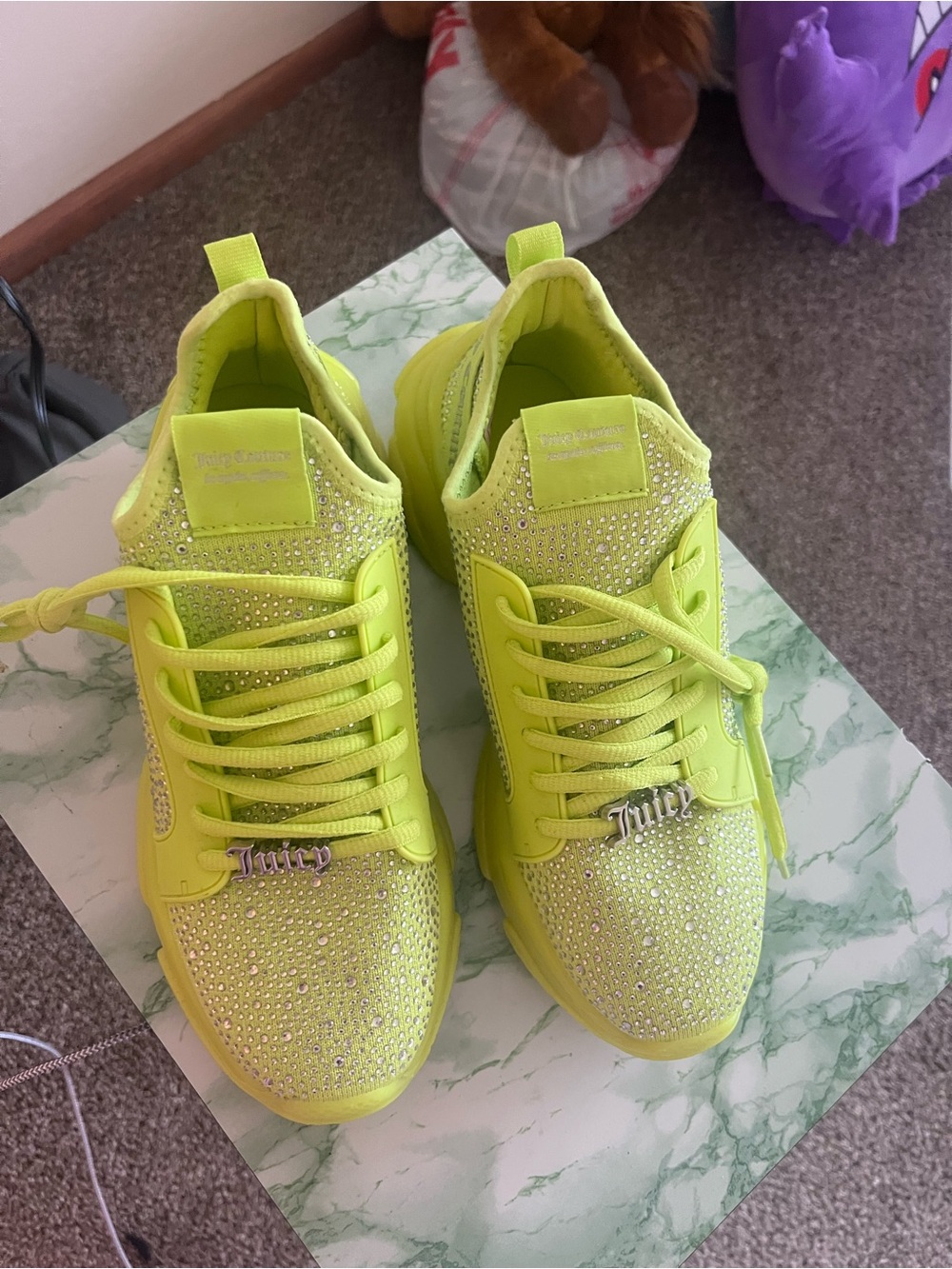 Juicy Couture Neon Lime Crystal Embellished Sneakers